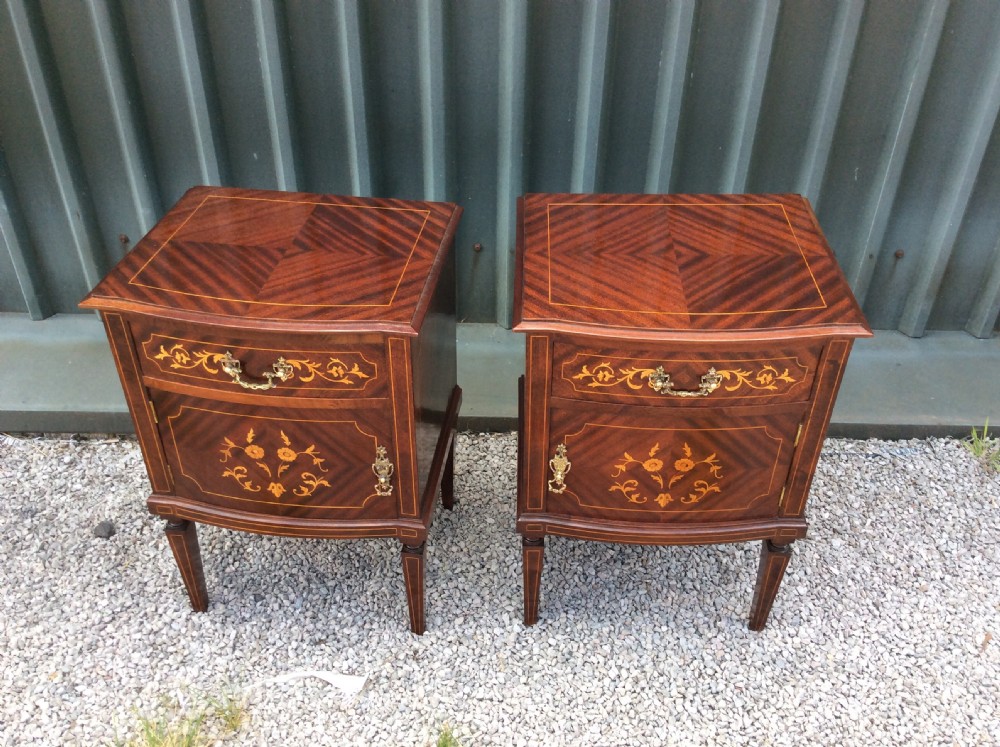pair of inlaid bedside cabinets