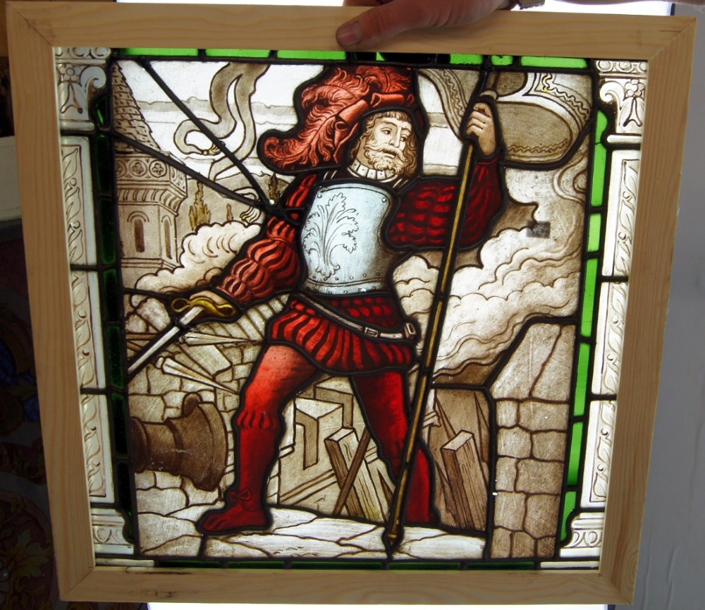 an amazing rare early painted knight window