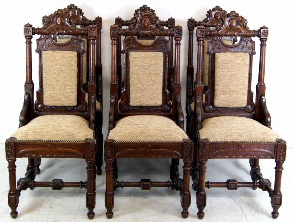 set of 6 country house carved oak chairs