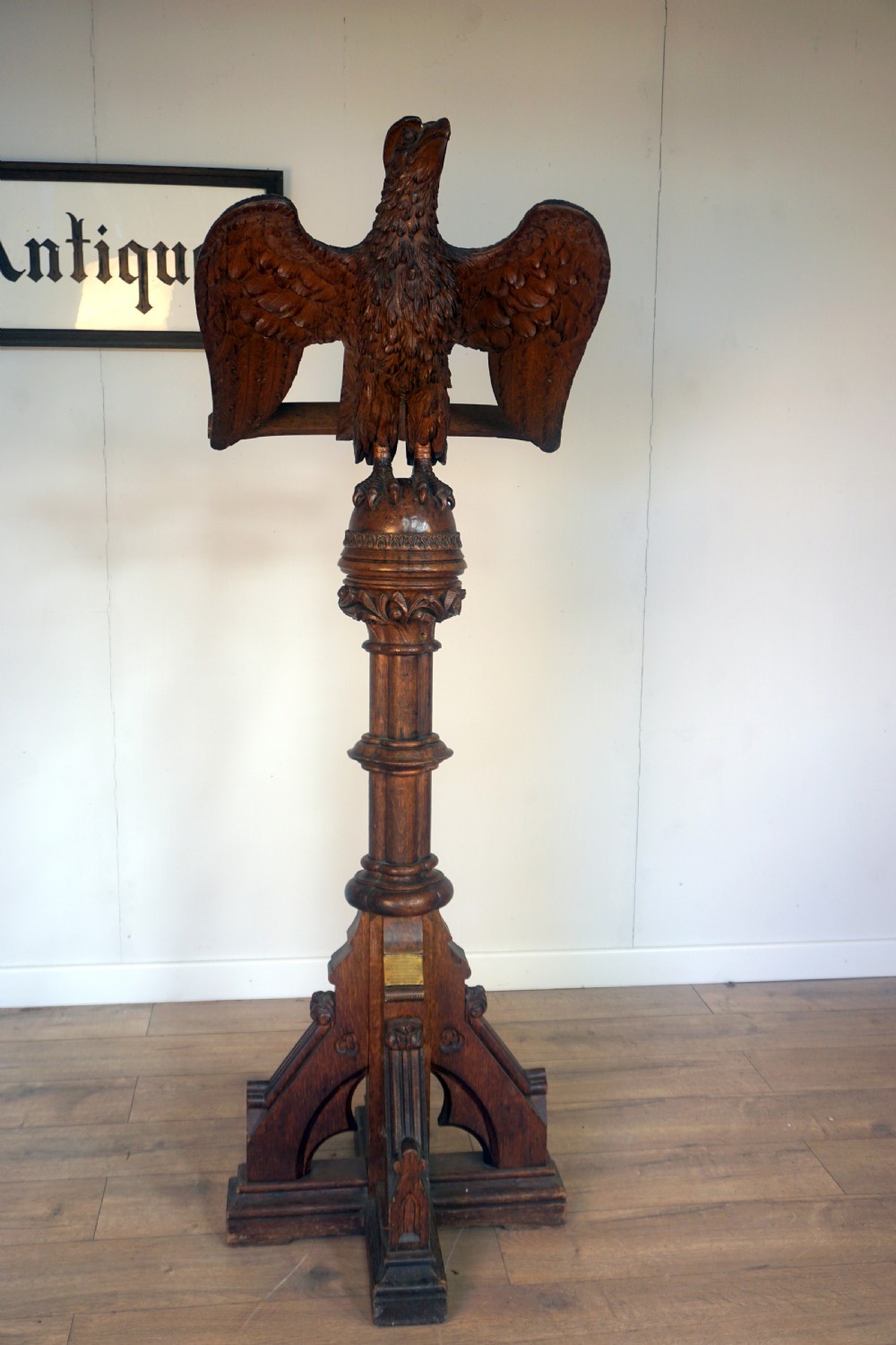 a victorian solid oak carved eagle lecturn