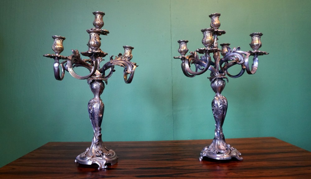 a super quality pair of late victorian french silver plated candleabra