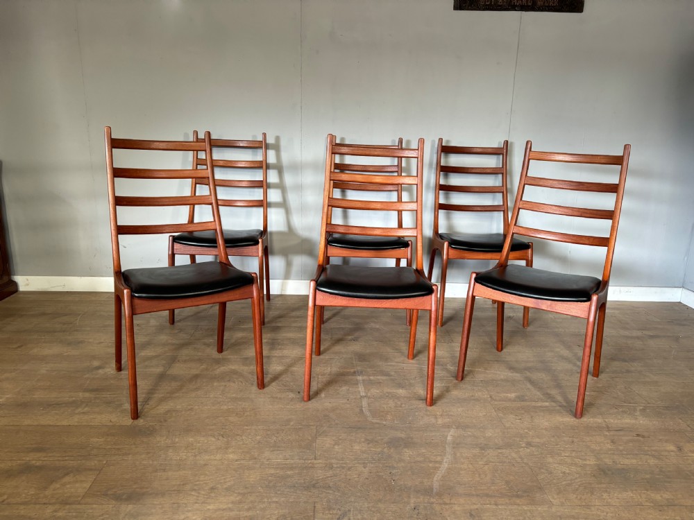 set of 6 danish teak ladder back chairs by kai kristiansen