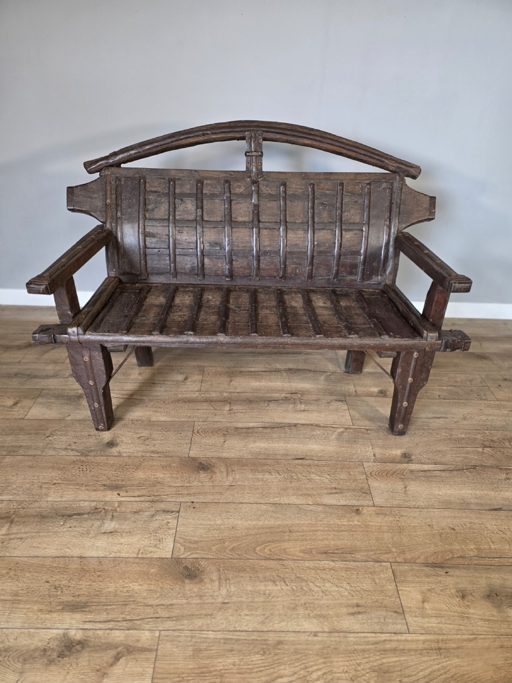early 20th century indian teak and blacksmith iron work bench
