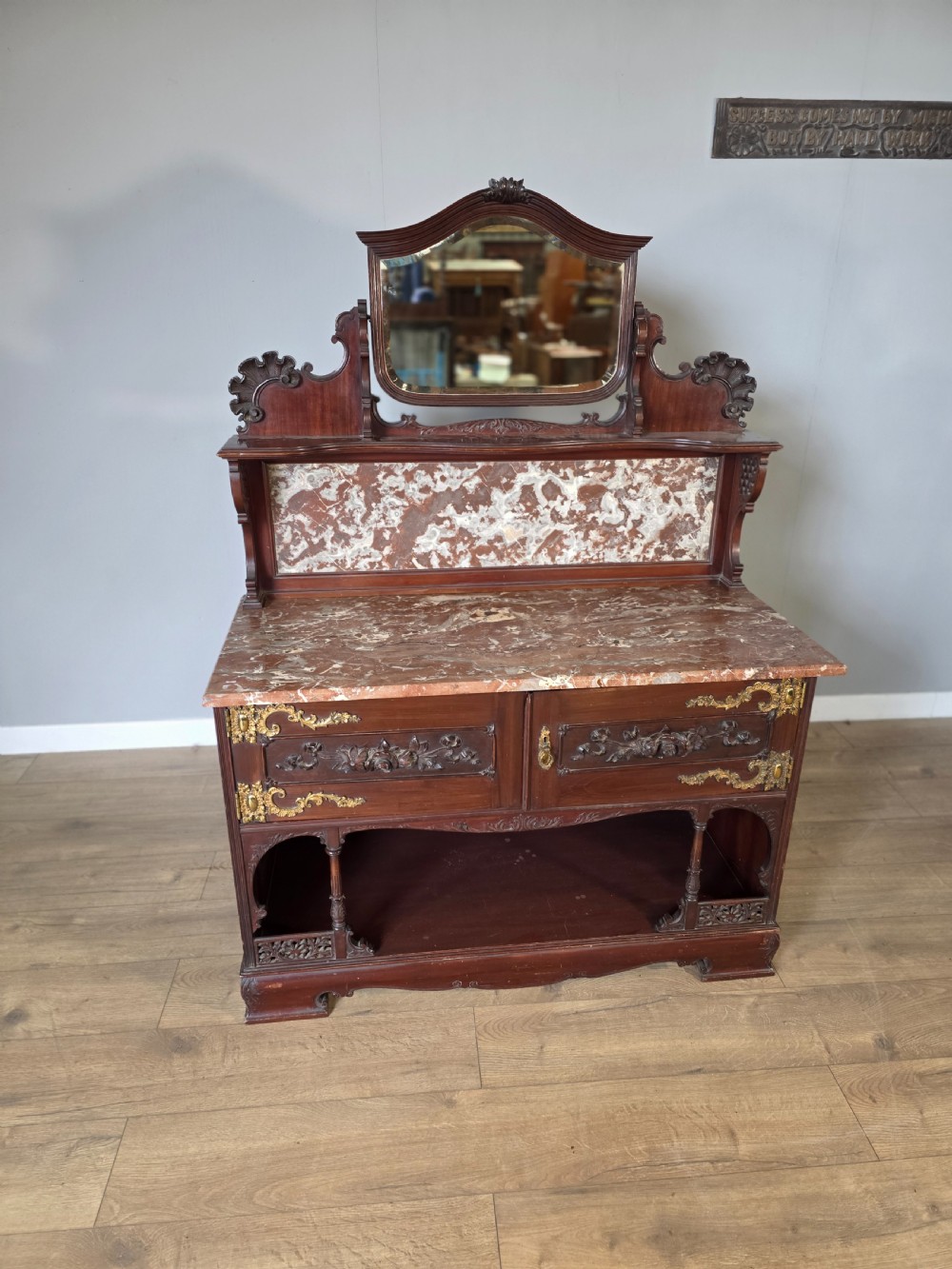 antique 1900 mahogany and marble top wash stand
