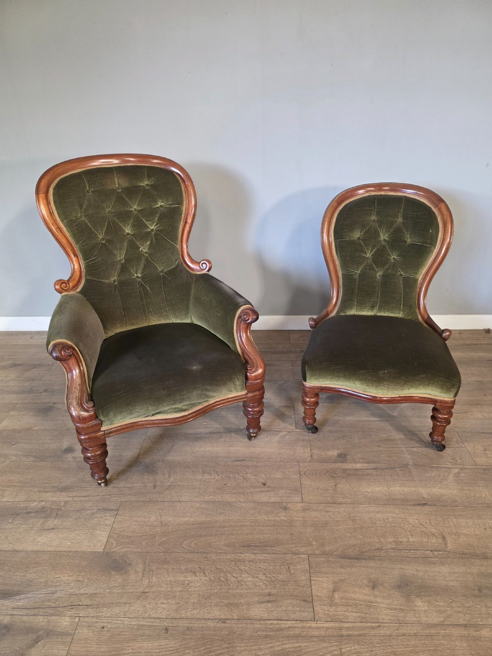 pair of victorian ladies and gents spoon back chairs