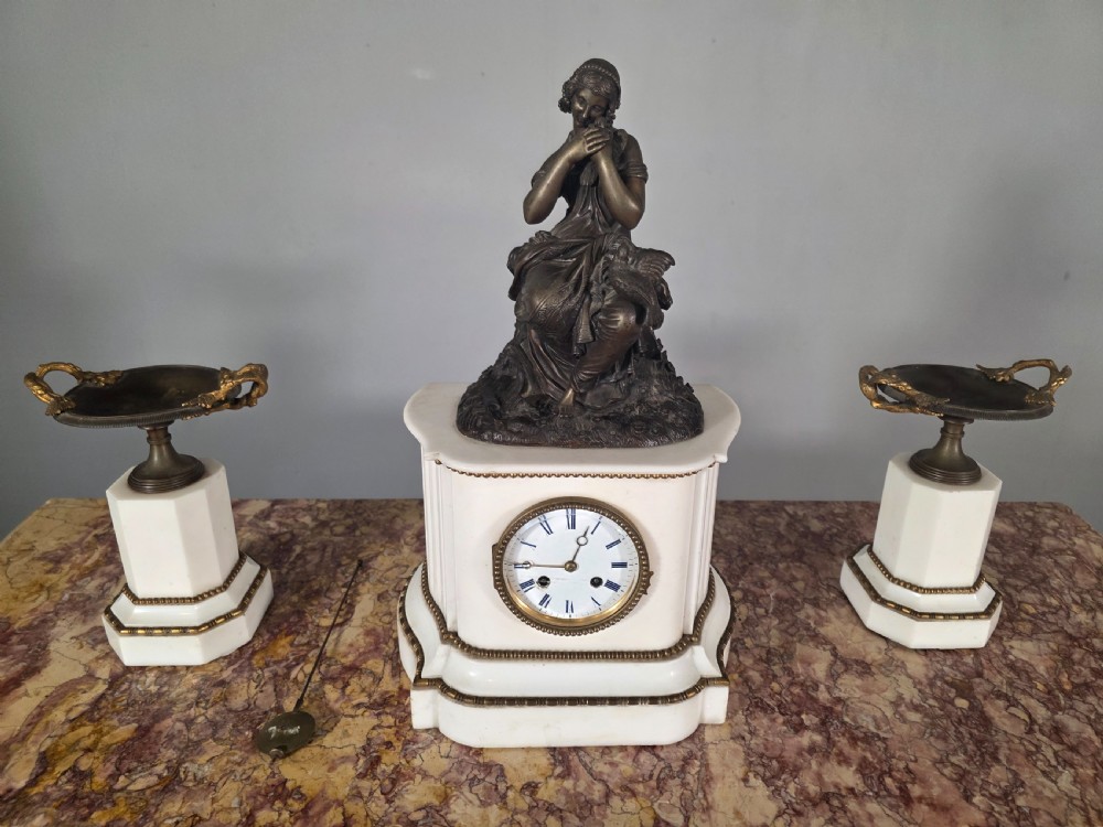 1880s antique marble and bronze french clock set