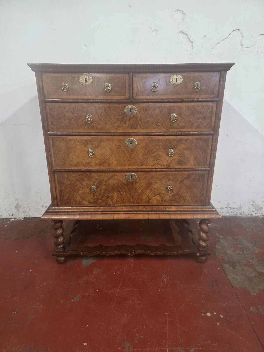 antique queen anne burr walnut chest on stand 1700s
