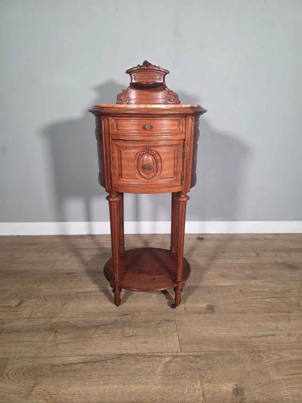 antique french mahogany marble top bedside cabinet 1910