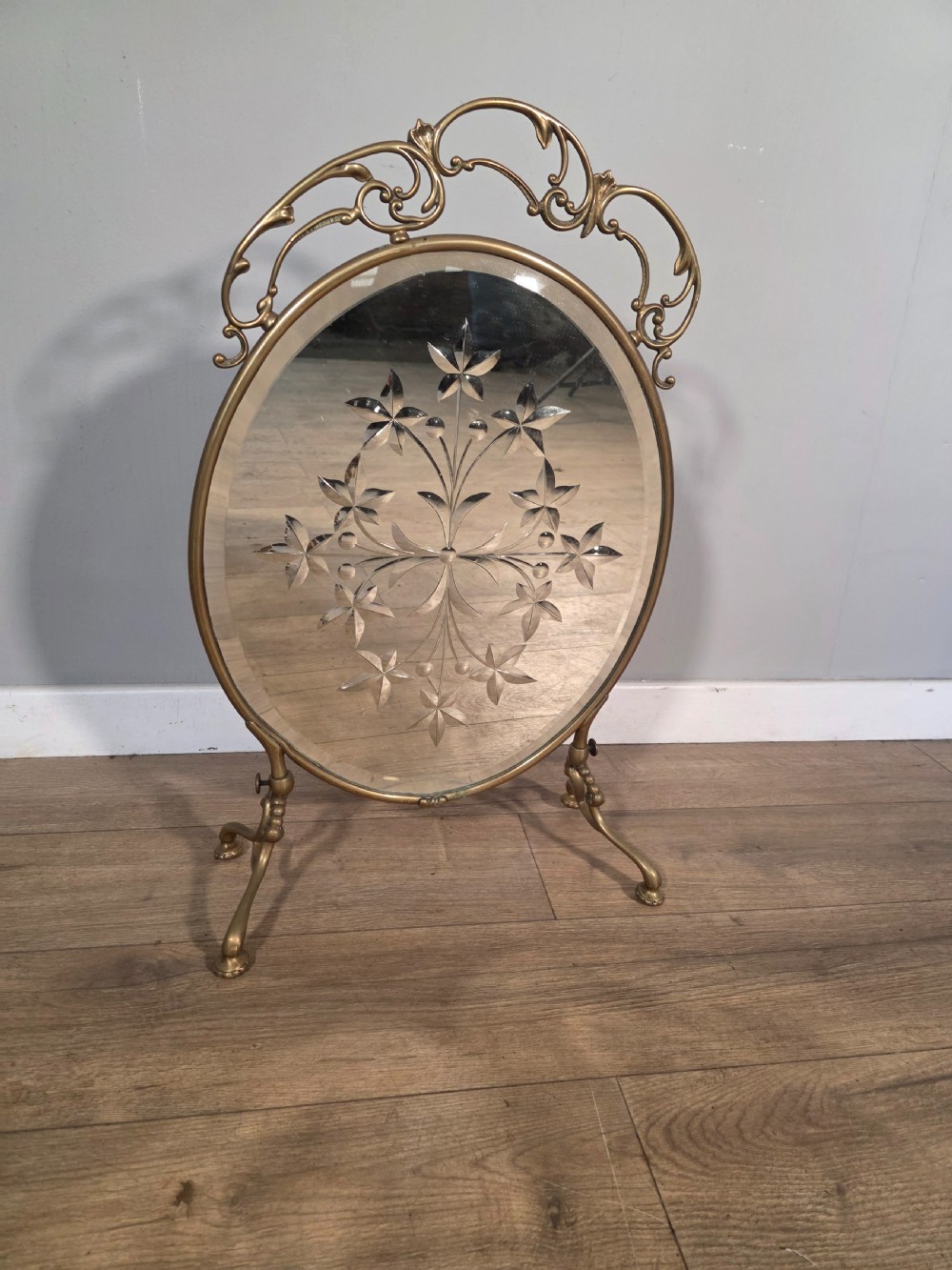 antique art nouveau style cut glass fire screen 1900s