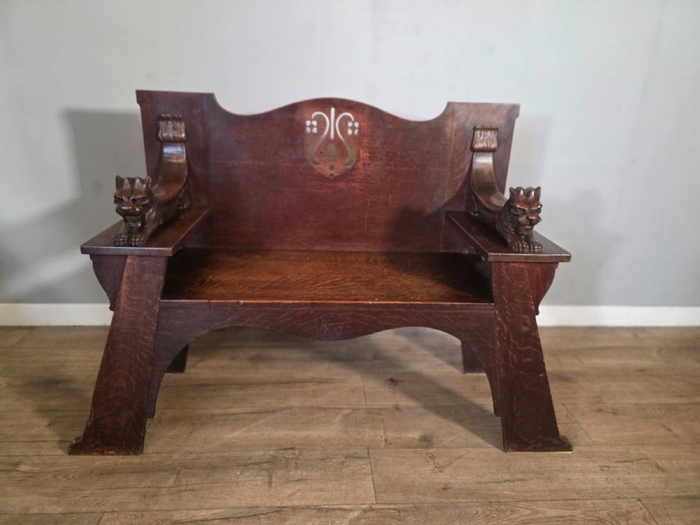 antique scottish oak arts crafts bench from wylie lockhead manufacturers 1900s