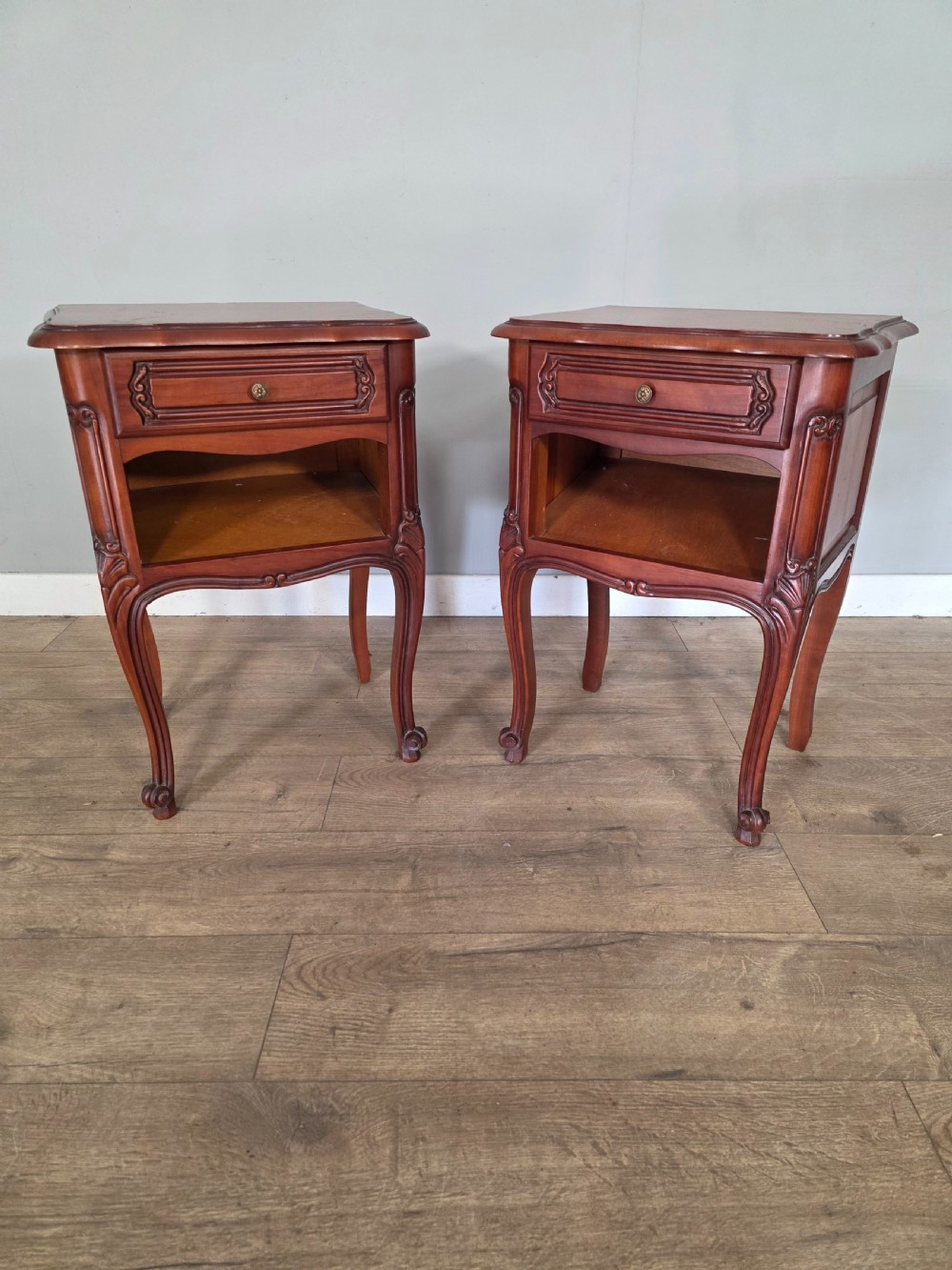 pair of antique french louis xv style bedside cabinets